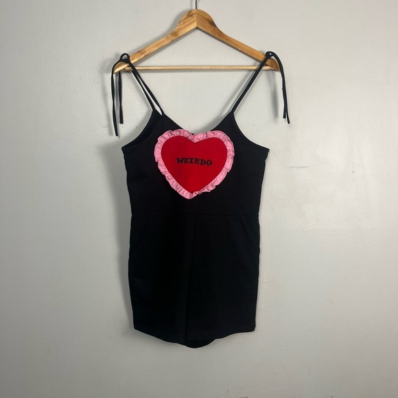 Lazy oaf Weirdo Romper size uk 6 us 2 black/red/pink heart - Picture 2 of 10